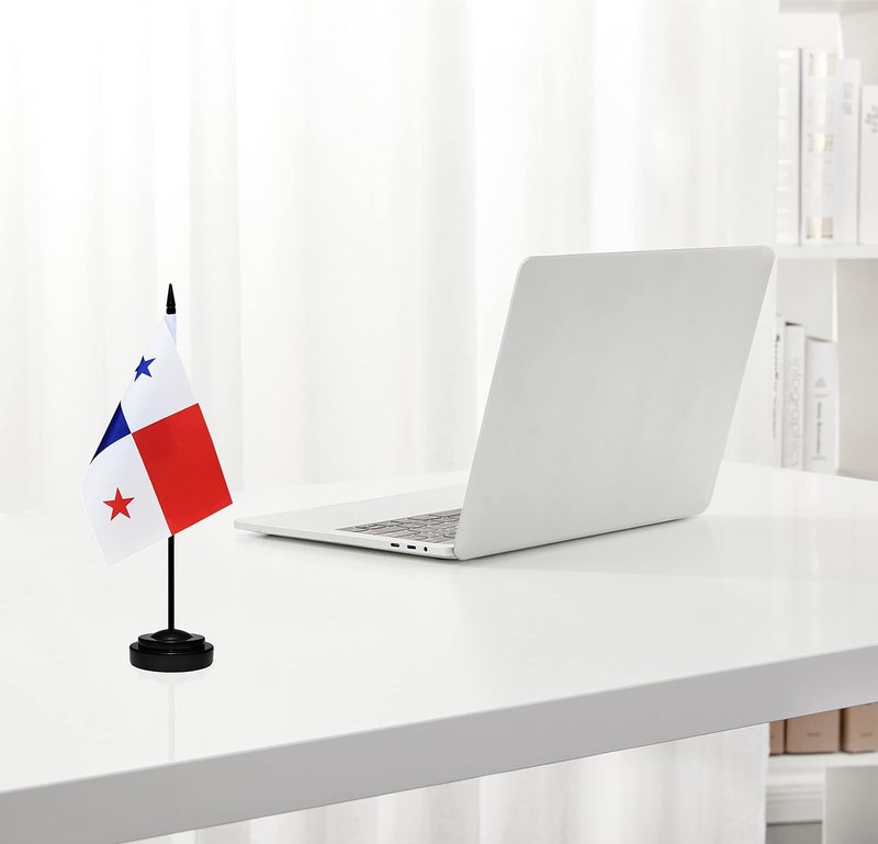 BCLin Panama Desk Flag Set, 2 Pack Panamanian Table Office Flags, Small Mini Desktop Flag With 12" Solid Black Pole, Black Base, Miniature Desktop Flag - Image 5